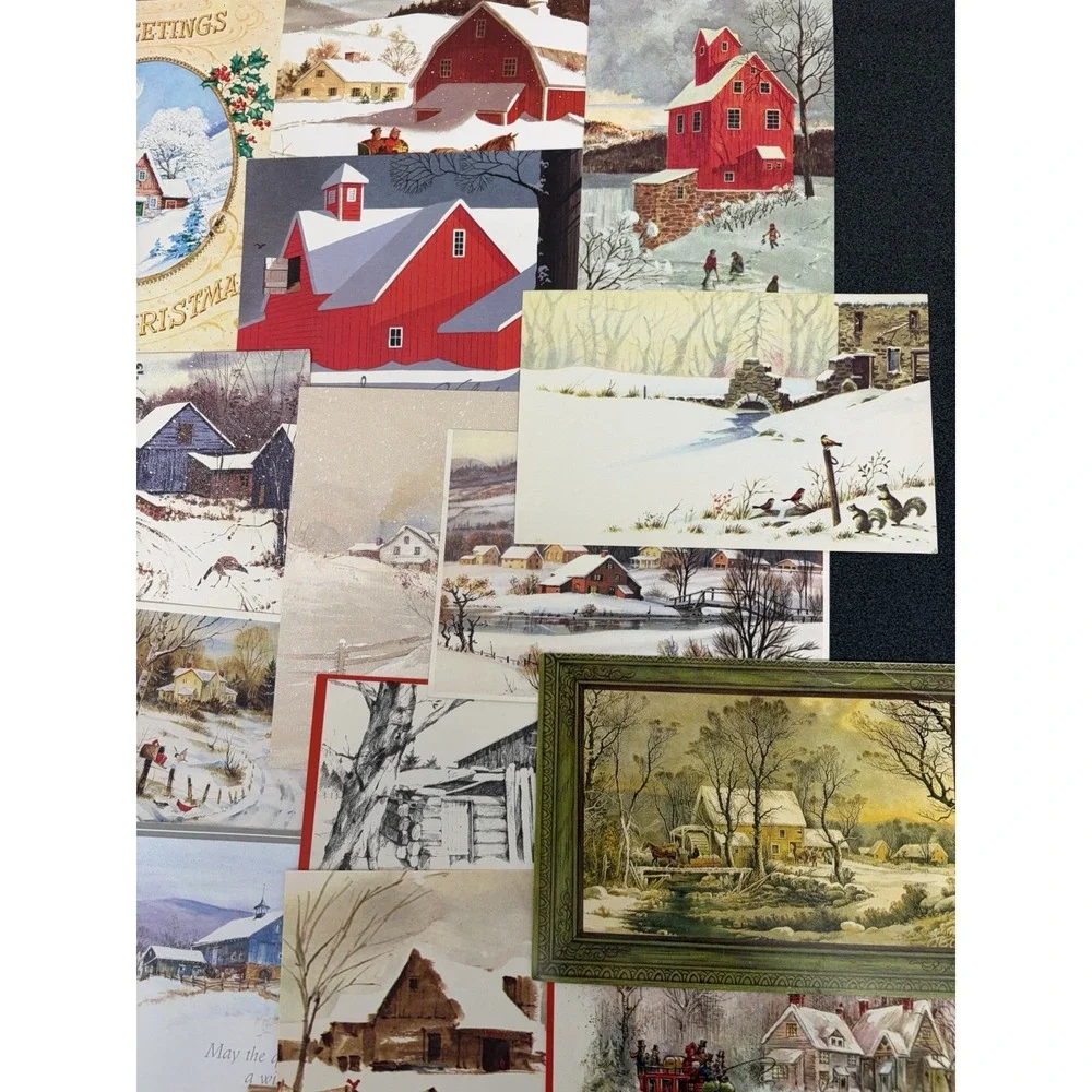 Vintage Christmas Cards Fronts ONLY Houses Barns More Scrapbooking Crafts 45+